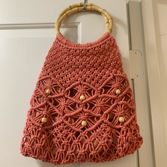 Top shop salmon macrame shopper. - Picture 1 of 4